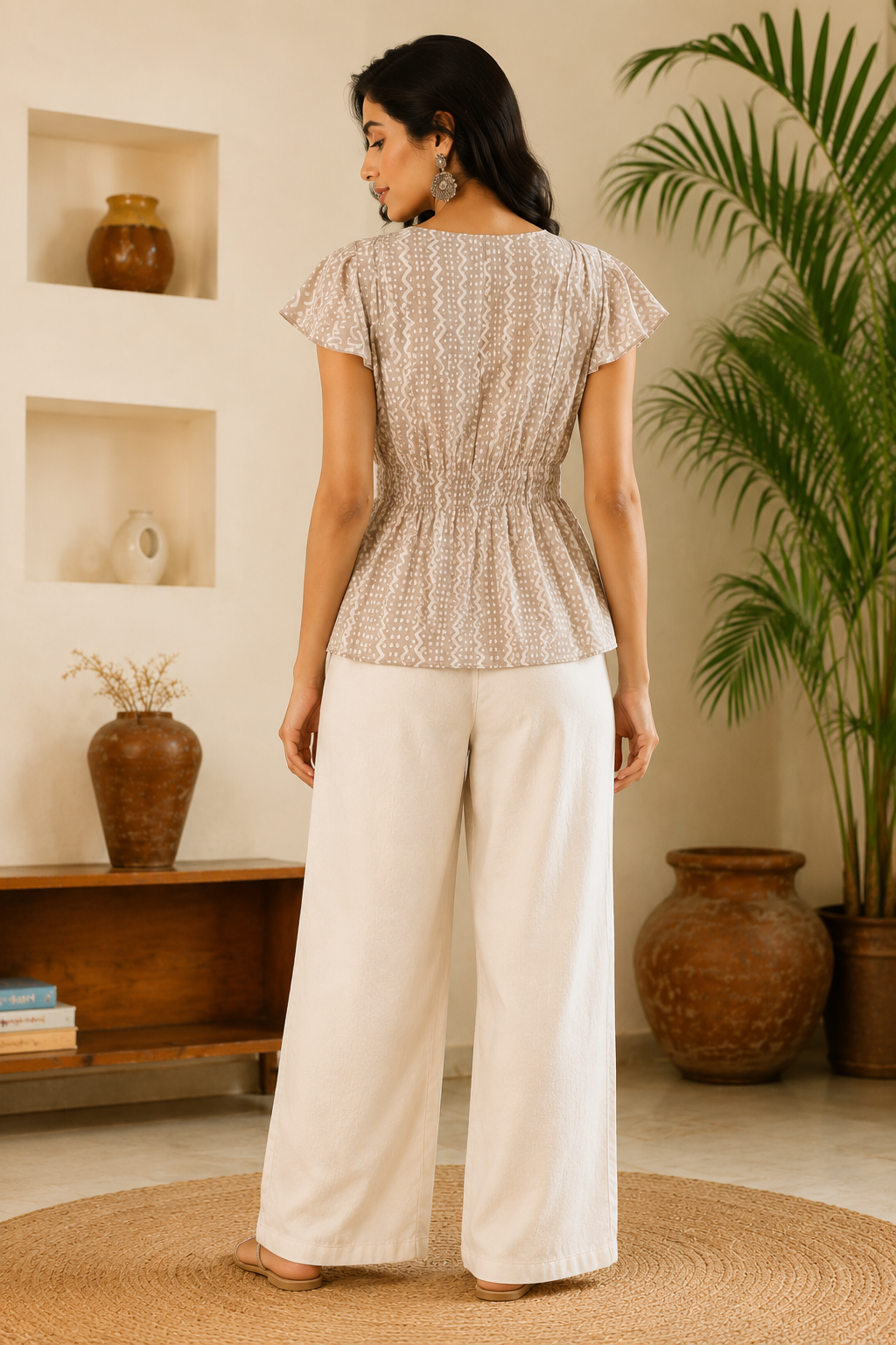 Shivaradhya Designers Printed V-Neck Peplum Top