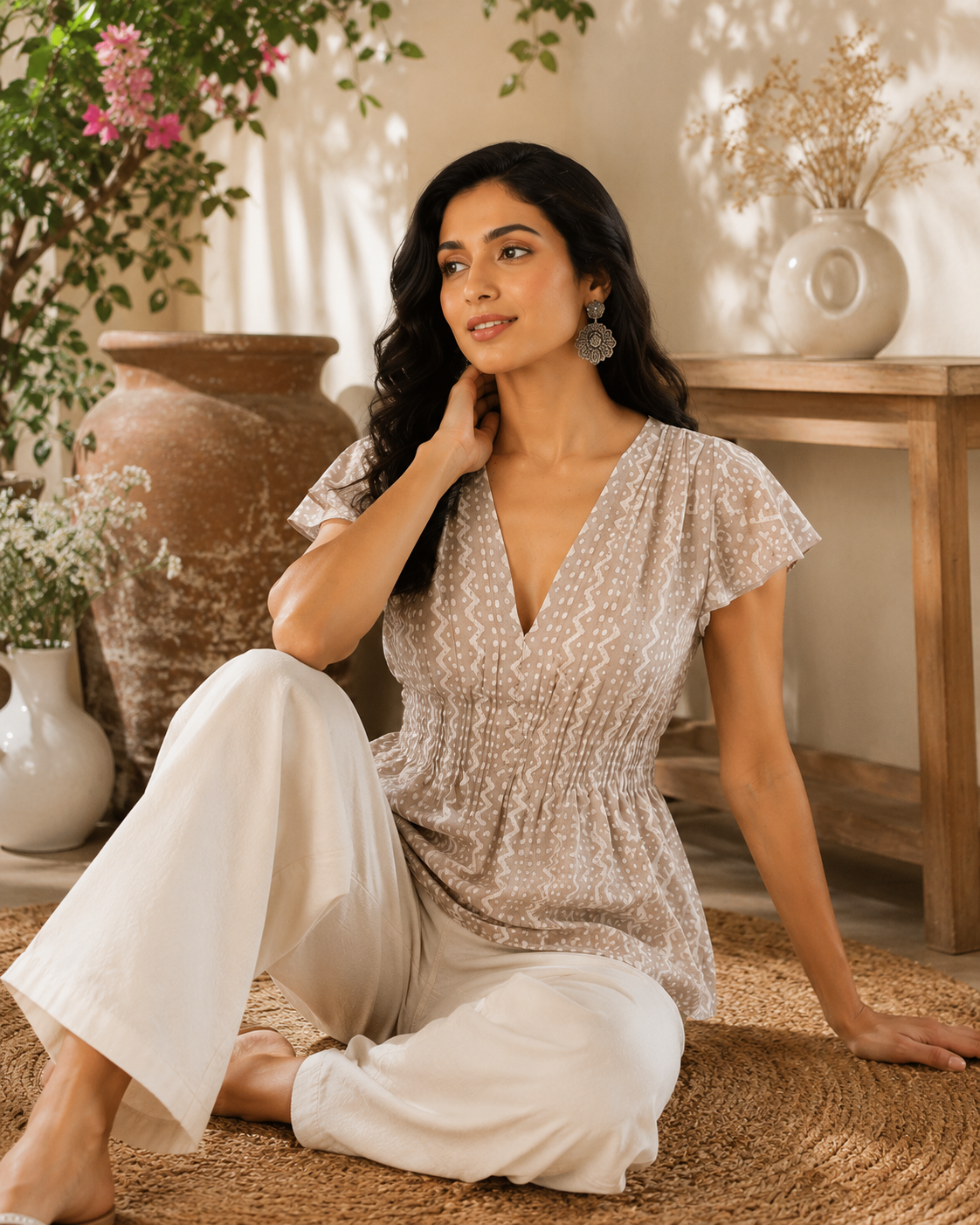 Shivaradhya Designers Printed V-Neck Peplum Top