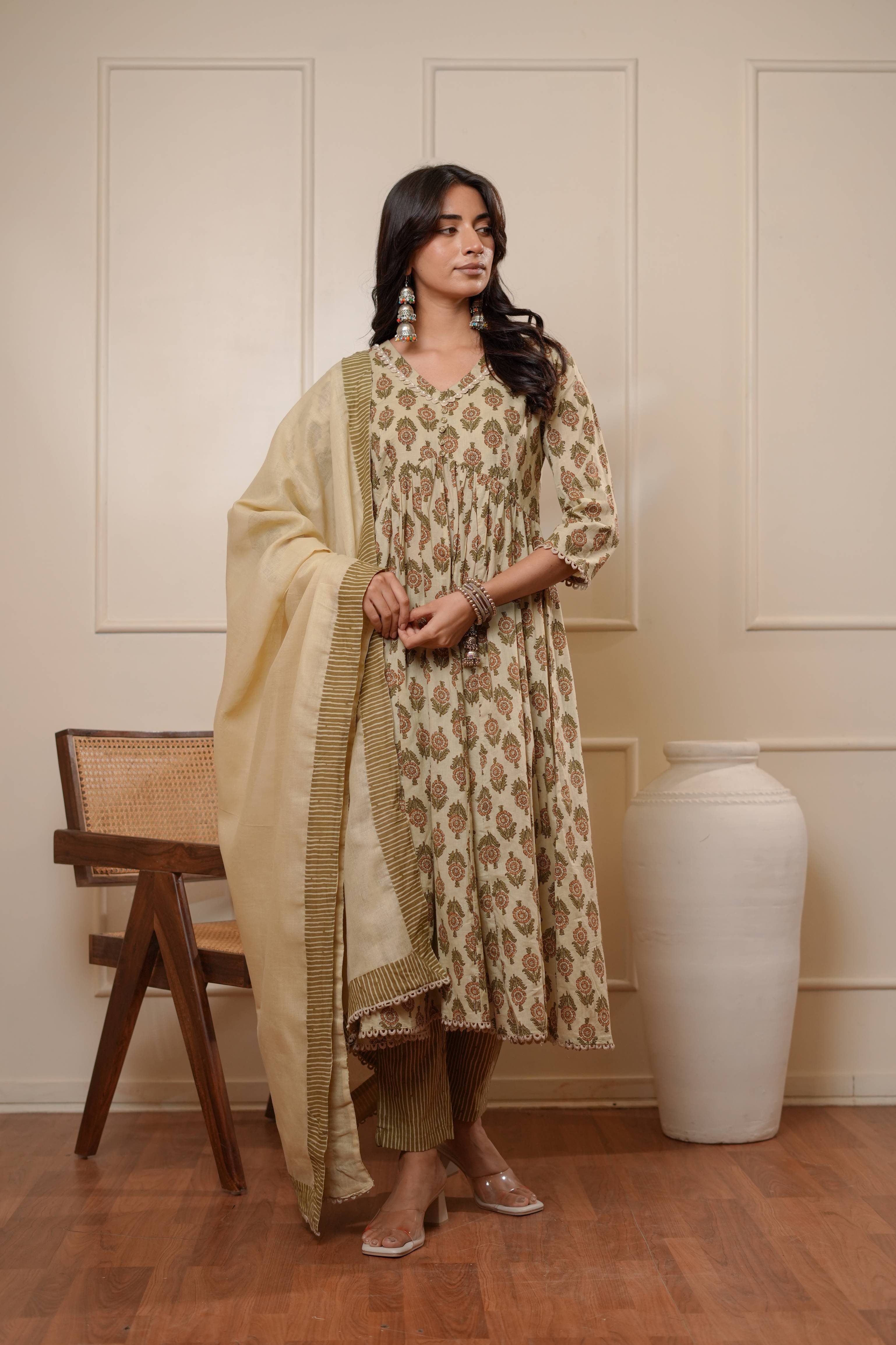 Classic Block-Print Ethnic Suit Set for Women