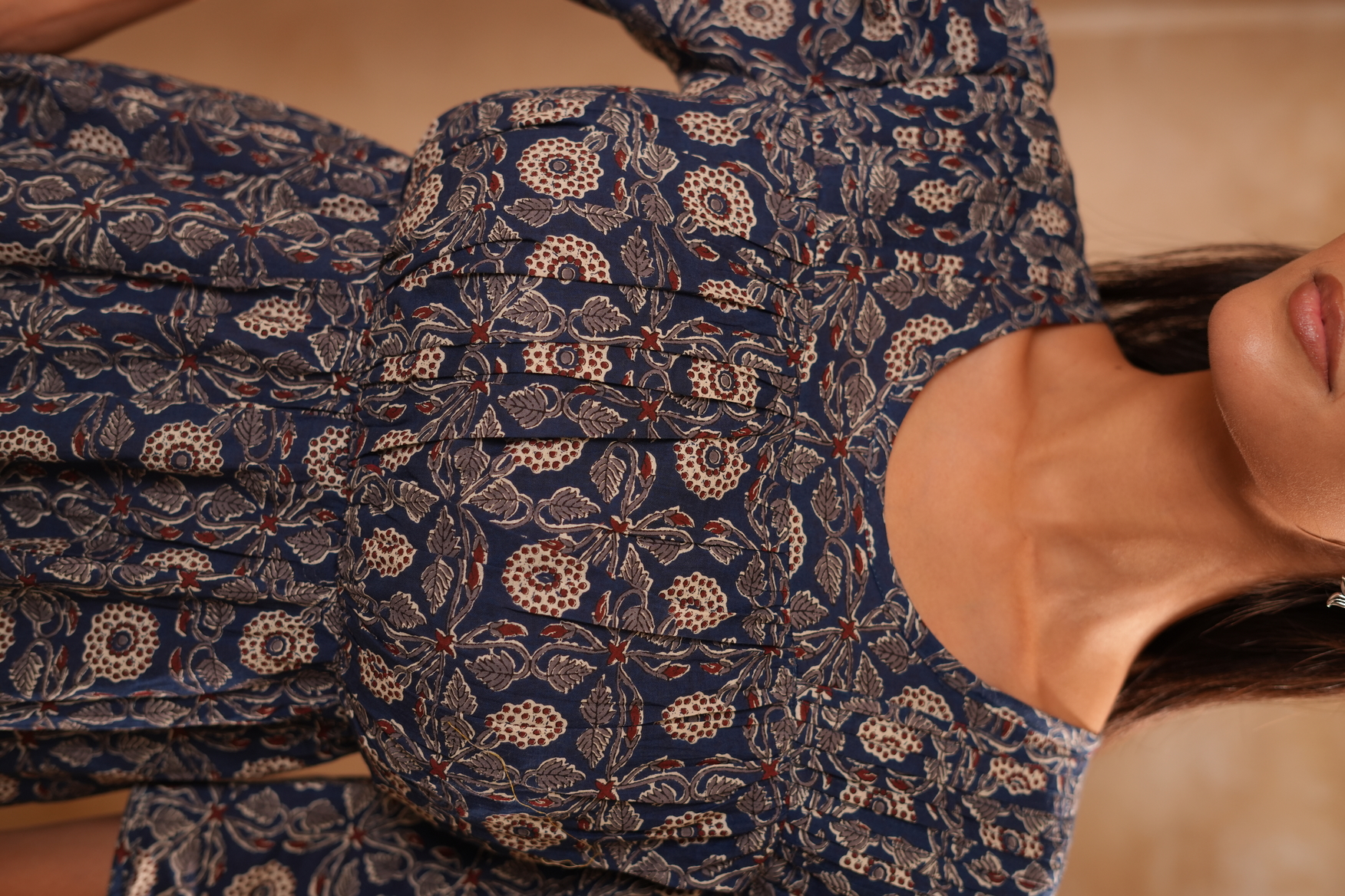 Navy Blue Floral Printed Fit & Flare Maxi Dress